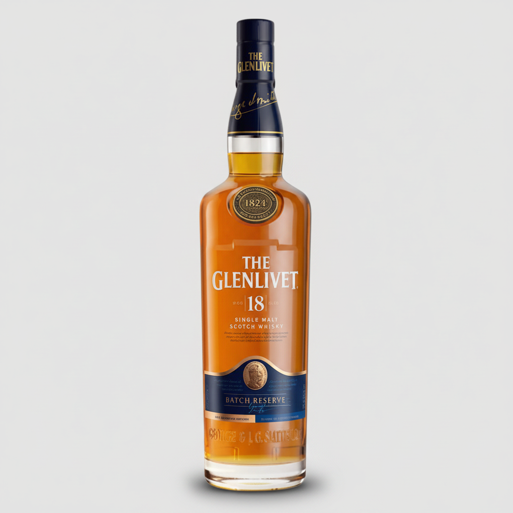 The Glenlivet 18 Year Old whisky bottle in a clean premium studio setting
